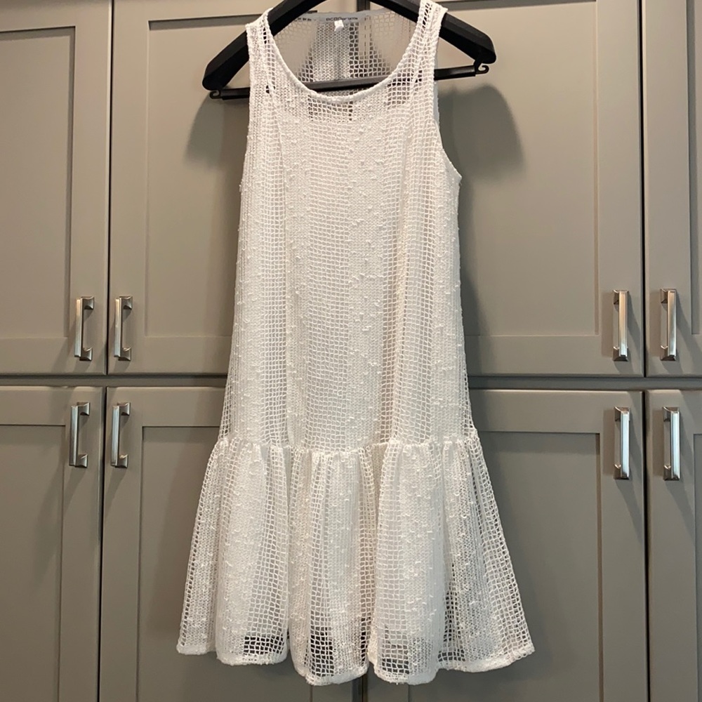 BCBGeneration White Midi Lace Flounce Hem Dress M